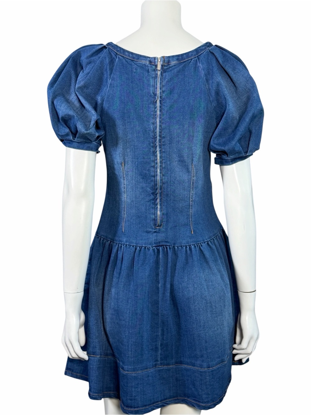 Habitual Girls Denim Mini Dress Puff Sleeve A-Line Stretch Blue Size 16 - Picture 8 of 11